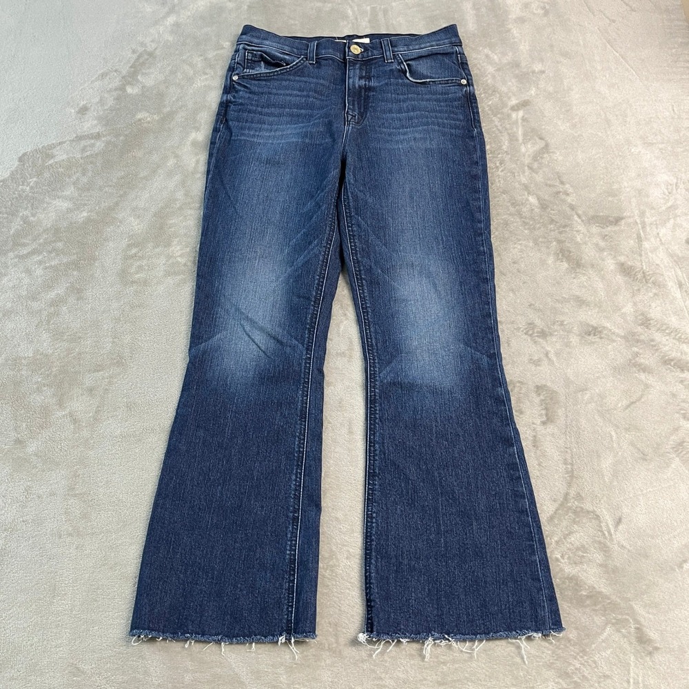 Current/Elliott Zenith Flare Jeans Dark Wash Raw Hem Blue Womens 28 Denim EUC